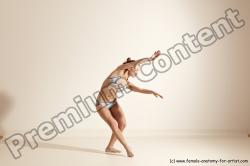 Swimsuit Gymnastic poses Woman White Moving poses Slim long brown Dynamic poses Academic